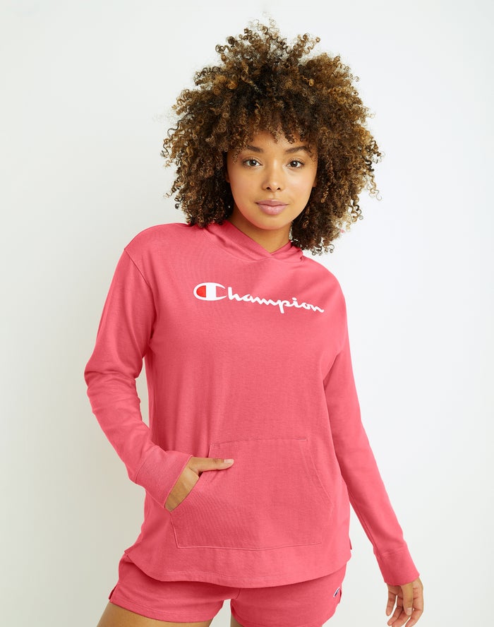 Sudadera Con Capucha Champion Mujer - Midweight Jersey Script Logo ( Coral ) 3716820-ZU